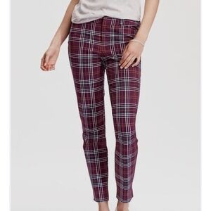 Old Navy Pixie Mid Rise Plaid Pants Burgundy White Yellow Black Size 10